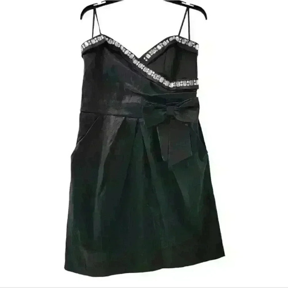 VTG Deb Rhinestone Sweet Heart Bow Front Pocket Party Black Occasion Dress. - Picture 1 of 8